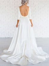 A-line Scoop Neck Satin Sweep Train Wedding Dress